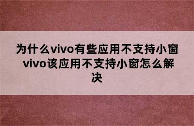 为什么vivo有些应用不支持小窗 vivo该应用不支持小窗怎么解决